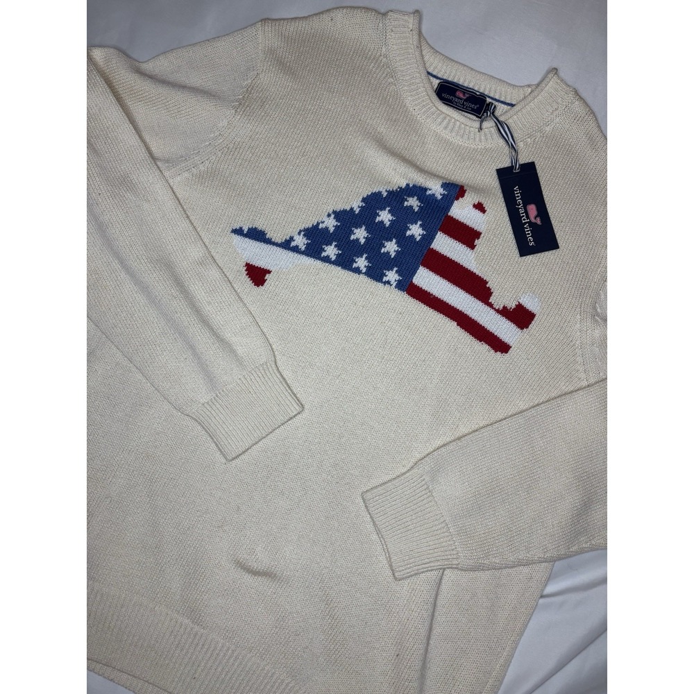 Vineyard Vines Rollneck Sweater Powder White USA Flag Logo Large‎ NWT $228